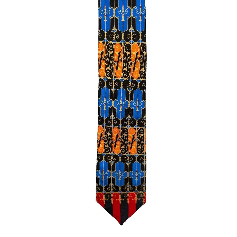 VTG Rush Limbaugh Tie‎ Gold Red Black Blue Silk USA Made 90s Gothic Scroll